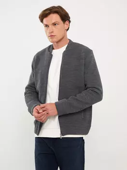 Мужской трикотажный кардиган со стандартным узором с воротником-стойкой LCWAIKIKI Classic, серый меланж