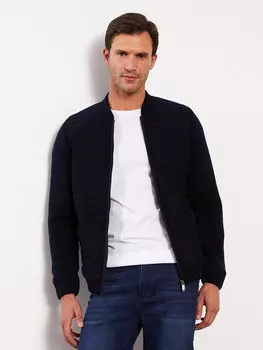 Мужской трикотажный кардиган со стандартным узором с воротником-стойкой LCWAIKIKI Classic, темно-синий