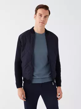 Мужской трикотажный кардиган со стандартным узором с воротником-стойкой LCWAIKIKI Classic, темно-синий