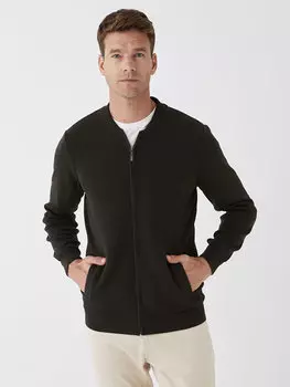 Мужской трикотажный кардиган со стандартным узором с воротником-стойкой LCWAIKIKI Classic, зеленый меланж