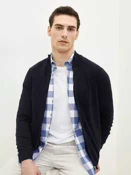 Мужской трикотажный кардиган стандартной посадки с воротником-стойкой и длинными рукавами LC Waikiki Basic