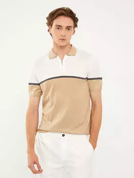 Мужской трикотажный свитер с цветными блоками и коротким рукавом с воротником-поло LCW Vision