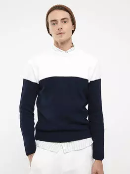 Мужской трикотажный свитер с цветными блоками и круглым вырезом с длинными рукавами LCW Casual