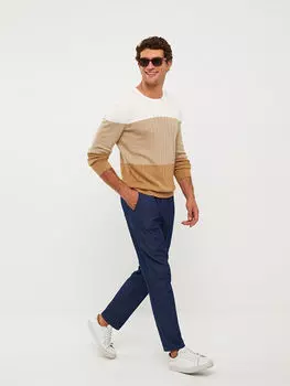 Мужской трикотажный свитер с цветными блоками и круглым вырезом с длинными рукавами LCWAIKIKI Classic