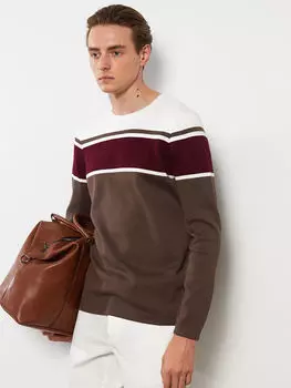 Мужской трикотажный свитер с цветными блоками и круглым вырезом с длинными рукавами LCWAIKIKI Classic