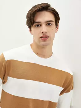 Мужской трикотажный свитер с цветными блоками и круглым вырезом с короткими рукавами LCW Casual