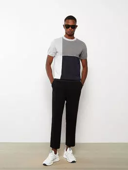 Мужской трикотажный свитер с цветными блоками и круглым вырезом с короткими рукавами LCW Casual