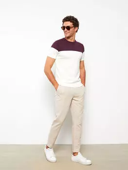 Мужской трикотажный свитер с цветными блоками и круглым вырезом с короткими рукавами LCWAIKIKI Classic