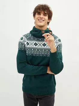 Мужской трикотажный свитер с длинным рукавом и воротником-монашкой LCW Casual