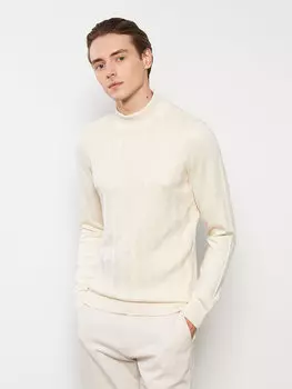 Мужской трикотажный свитер с длинным рукавом и полуводолазкой LCWAIKIKI Classic, светло-бежевый