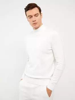 Мужской трикотажный свитер с длинным рукавом и полуводолазкой LCWAIKIKI Classic, экрю