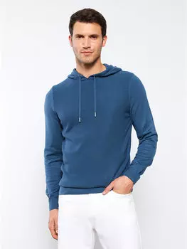 Мужской трикотажный свитер с капюшоном и длинными рукавами LCWAIKIKI Classic, светло-темно-синий