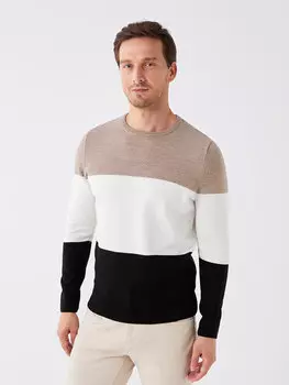 Мужской трикотажный свитер с круглым вырезом и длинными рукавами с цветными блоками LCWAIKIKI Classic, норка
