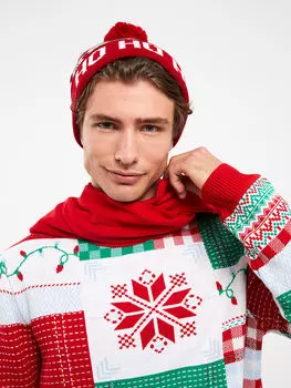 Мужской трикотажный свитер с круглым вырезом и длинными рукавами в рождественской тематике LCW Casual