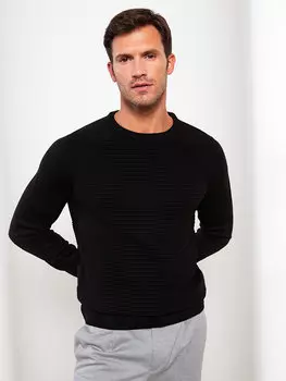 Мужской трикотажный свитер с круглым вырезом и длинными рукавами LCW Vision, новый черный