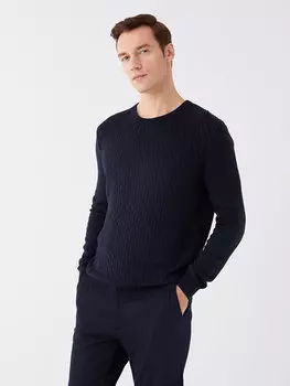 Мужской трикотажный свитер с круглым вырезом и длинными рукавами LCWAIKIKI Classic, темно-синий