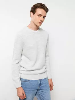 Мужской трикотажный свитер с круглым вырезом и длинными рукавами LCW Casual