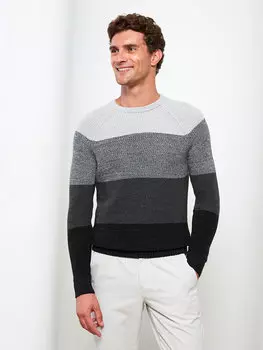 Мужской трикотажный свитер с круглым вырезом и длинными рукавами с цветными блоками LCWAIKIKI Classic, новый черный