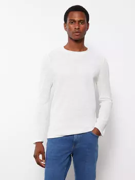 Мужской трикотажный свитер с круглым вырезом и длинными рукавами LCW Casual, овсяный меланж