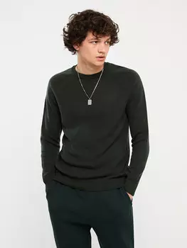 Мужской трикотажный свитер с круглым вырезом и длинными рукавами LCW Casual, темно-зеленый