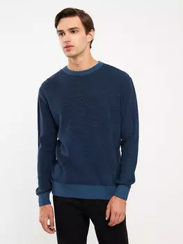 Мужской трикотажный свитер с круглым вырезом и длинными рукавами LCW Casual, индиго