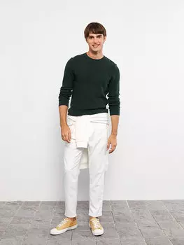 Мужской трикотажный свитер с круглым вырезом и длинными рукавами LCW Casual, зеленый