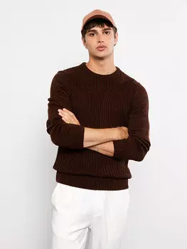 Мужской трикотажный свитер с круглым вырезом и длинным рукавом с узором LCW Casual