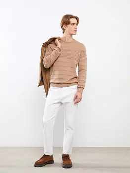 Мужской трикотажный свитер с круглым вырезом и длинными рукавами LCWAIKIKI Classic, темно-бежевый