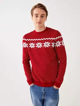 Мужской трикотажный свитер с круглым вырезом и длинным рукавом с узором LCW Casual