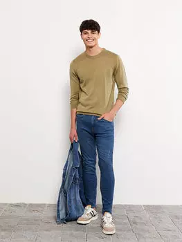 Мужской трикотажный свитер с круглым вырезом и длинными рукавами LCW Casual