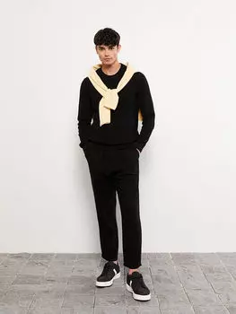 Мужской трикотажный свитер с круглым вырезом и длинными рукавами LCW Casual