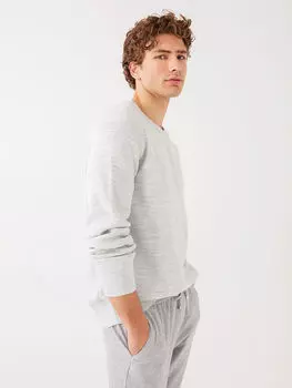 Мужской трикотажный свитер с круглым вырезом и длинными рукавами LCW Casual