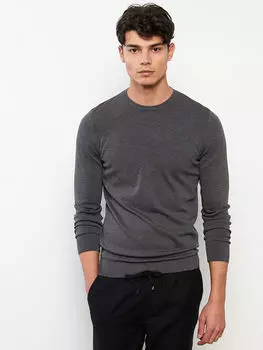 Мужской трикотажный свитер с круглым вырезом и длинными рукавами LCW Vision