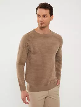 Мужской трикотажный свитер с круглым вырезом и длинными рукавами LCW Vision, темная норка