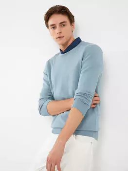 Мужской трикотажный свитер с круглым вырезом и длинными рукавами LCWAIKIKI Basic, светло-синий