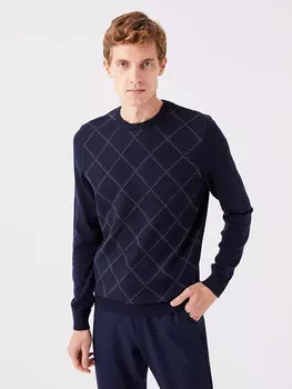 Мужской трикотажный свитер с круглым вырезом и длинными рукавами LCWAIKIKI Classic, темно-синий
