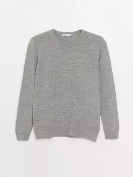 Мужской трикотажный свитер с круглым вырезом и длинными рукавами LCWAIKIKI Classic, темно-синий