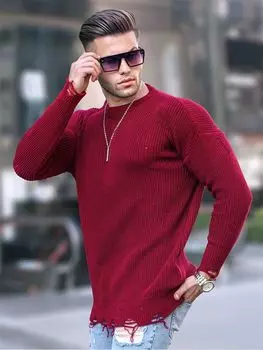 Мужской трикотажный свитер с круглым вырезом и длинными рукавами Madmextt