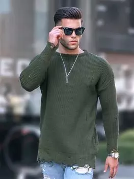 Мужской трикотажный свитер с круглым вырезом и длинными рукавами Madmextt