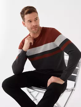 Мужской трикотажный свитер с круглым вырезом и длинными рукавами с цветными блоками LCWAIKIKI Classic, антрацит