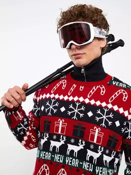 Мужской трикотажный свитер с круглым вырезом и длинными рукавами в рождественской тематике LCW Casual