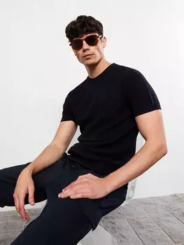 Мужской трикотажный свитер с круглым вырезом и короткими рукавами LCW Casual