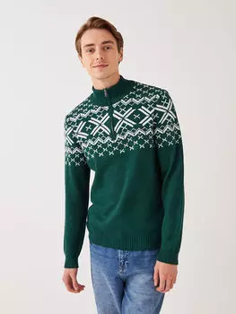 Мужской трикотажный свитер с прямым воротником и длинным рукавом с узором LCW Casual