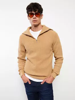 Мужской трикотажный свитер с прямым воротником и длинными рукавами LCW Casual