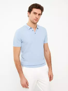 Мужской трикотажный свитер с воротником-поло и короткими рукавами SOUTHBLUE, голубые