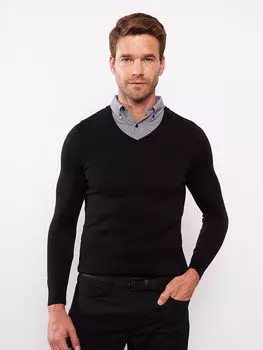 Мужской трикотажный свитер с воротником рубашки с длинным рукавом LCWAIKIKI Classic