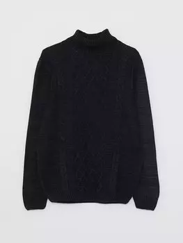 Мужской трикотажный свитер с высоким воротником и длинным рукавом с узором LCW Casual, антрацит меланж