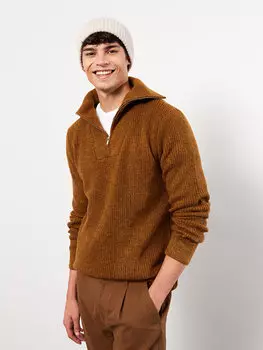 Мужской трикотажный свитер с высоким воротником и длинными рукавами LCW Casual, темно-желтый