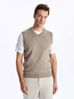 Мужской трикотажный свитер Standard Mold с V-образным вырезом LCWAIKIKI Classic, цвет камня меланж