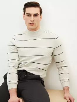 Мужской трикотажный свитер в полоску с длинным рукавом и воротником-стойкой LCWAIKIKI Classic